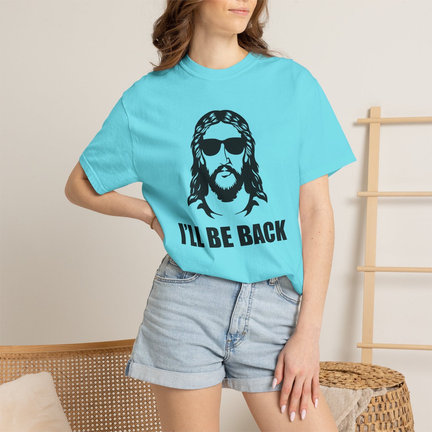 Jesus 'I'll Be Back' Sunglasses Portrait T-Shirt