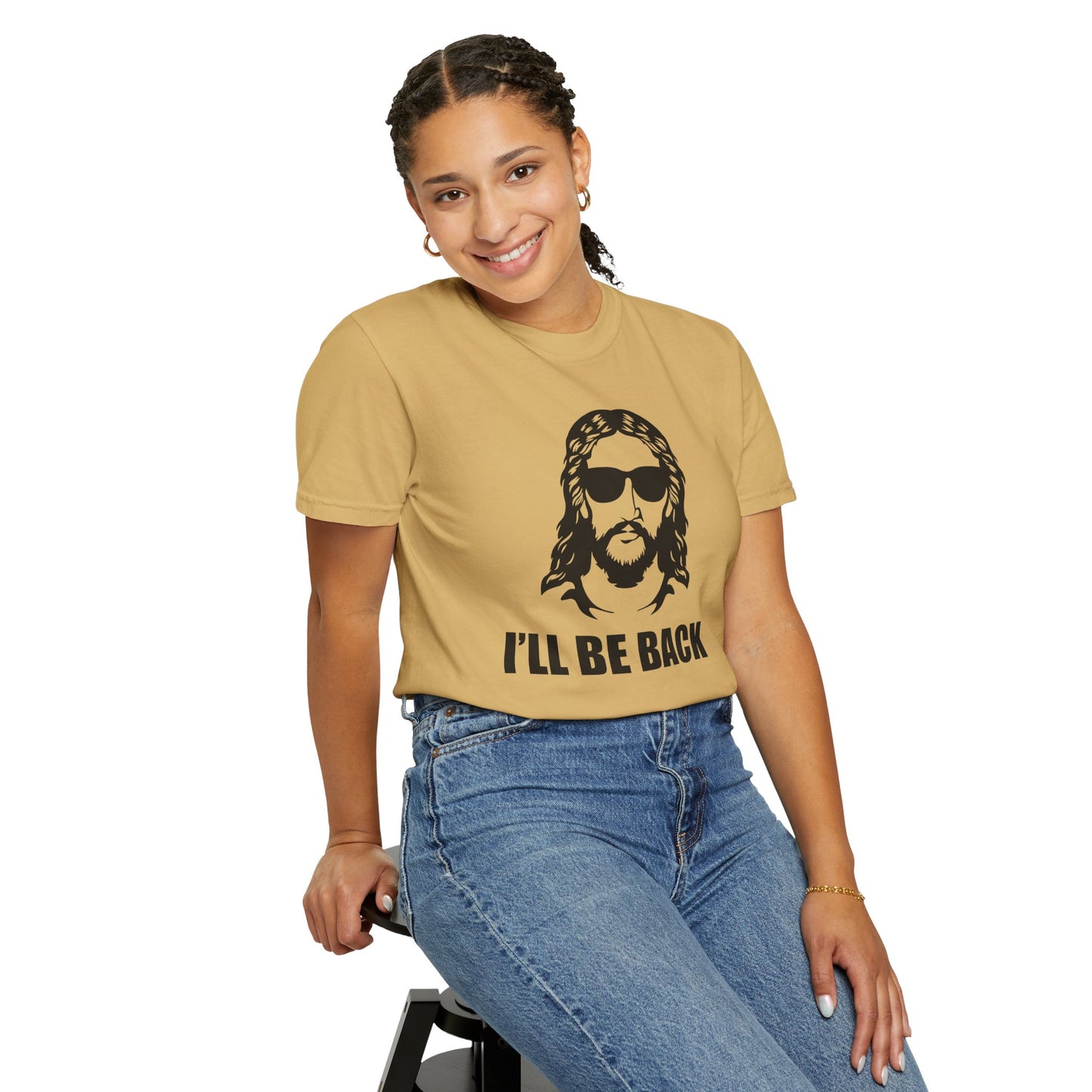 Jesus 'I'll Be Back' Sunglasses Portrait T-Shirt