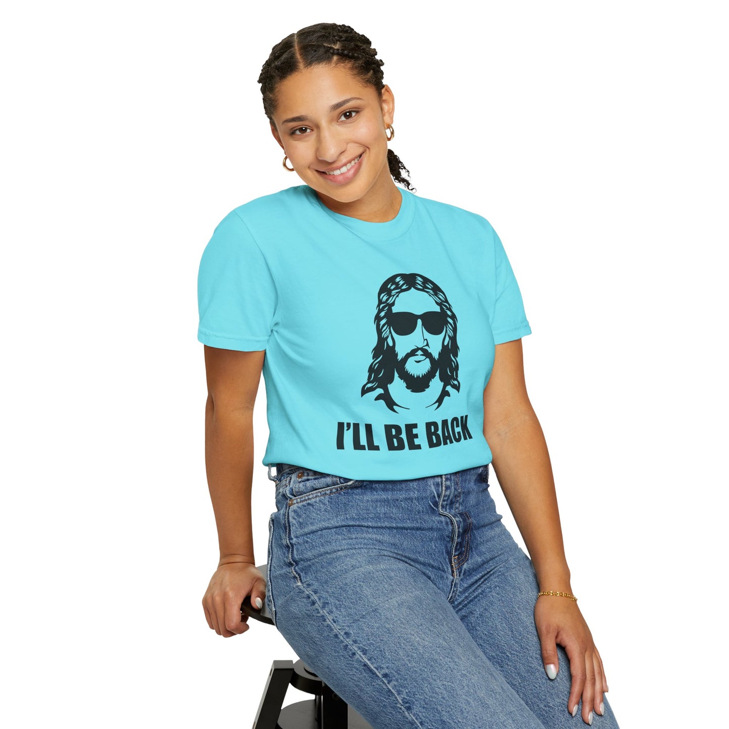 Jesus 'I'll Be Back' Sunglasses Portrait T-Shirt