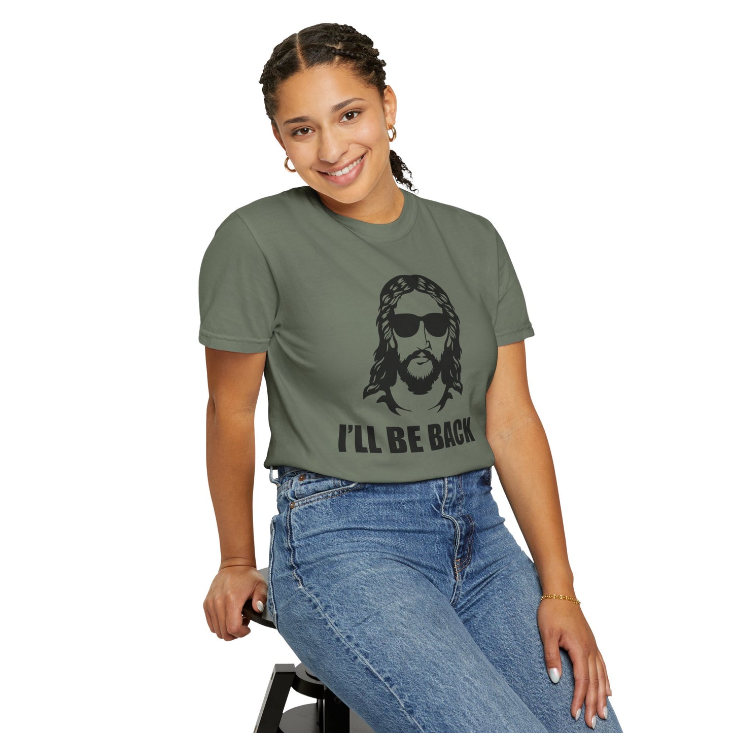 Jesus 'I'll Be Back' Sunglasses Portrait T-Shirt