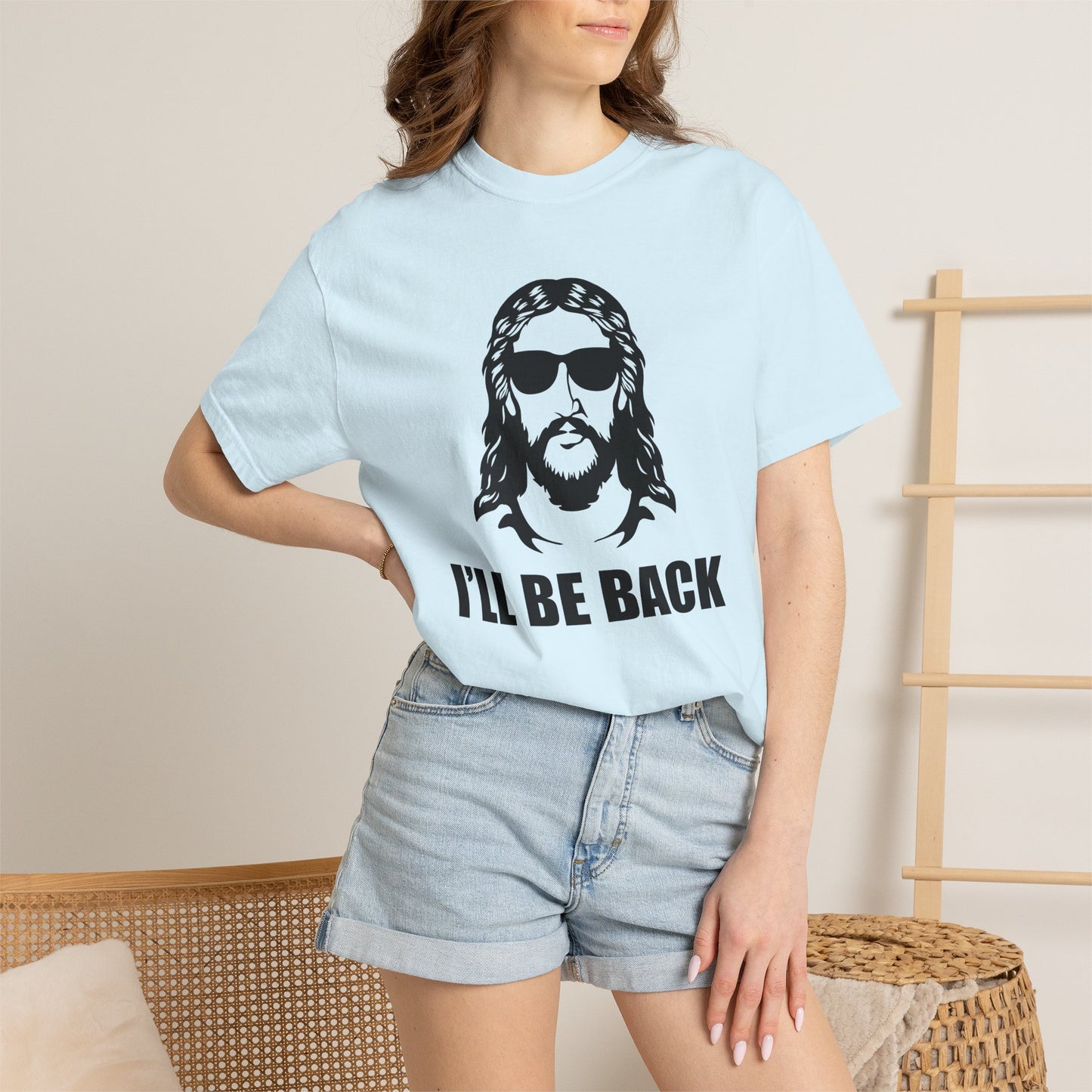 Jesus 'I'll Be Back' Sunglasses Portrait T-Shirt
