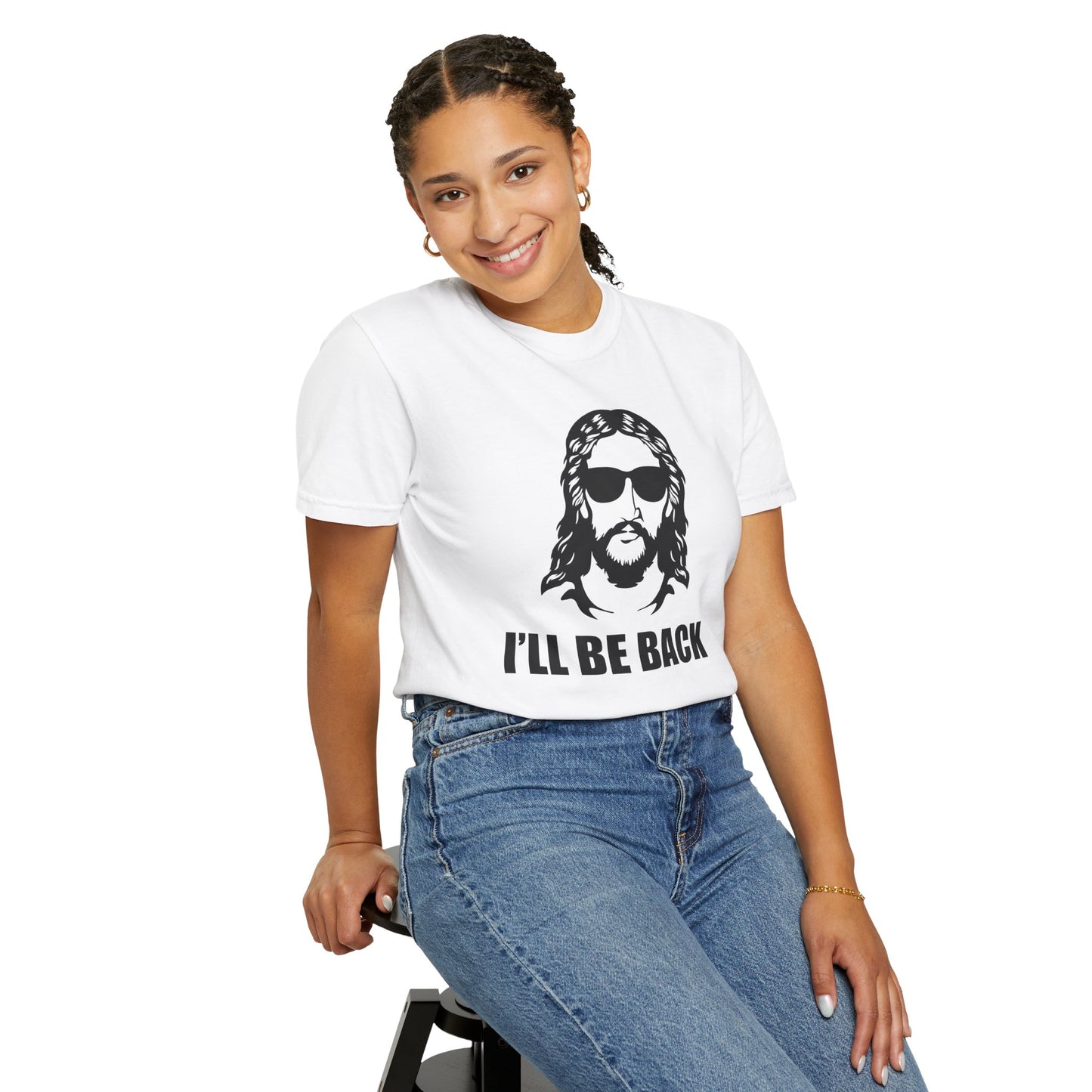 Jesus 'I'll Be Back' Sunglasses Portrait T-Shirt