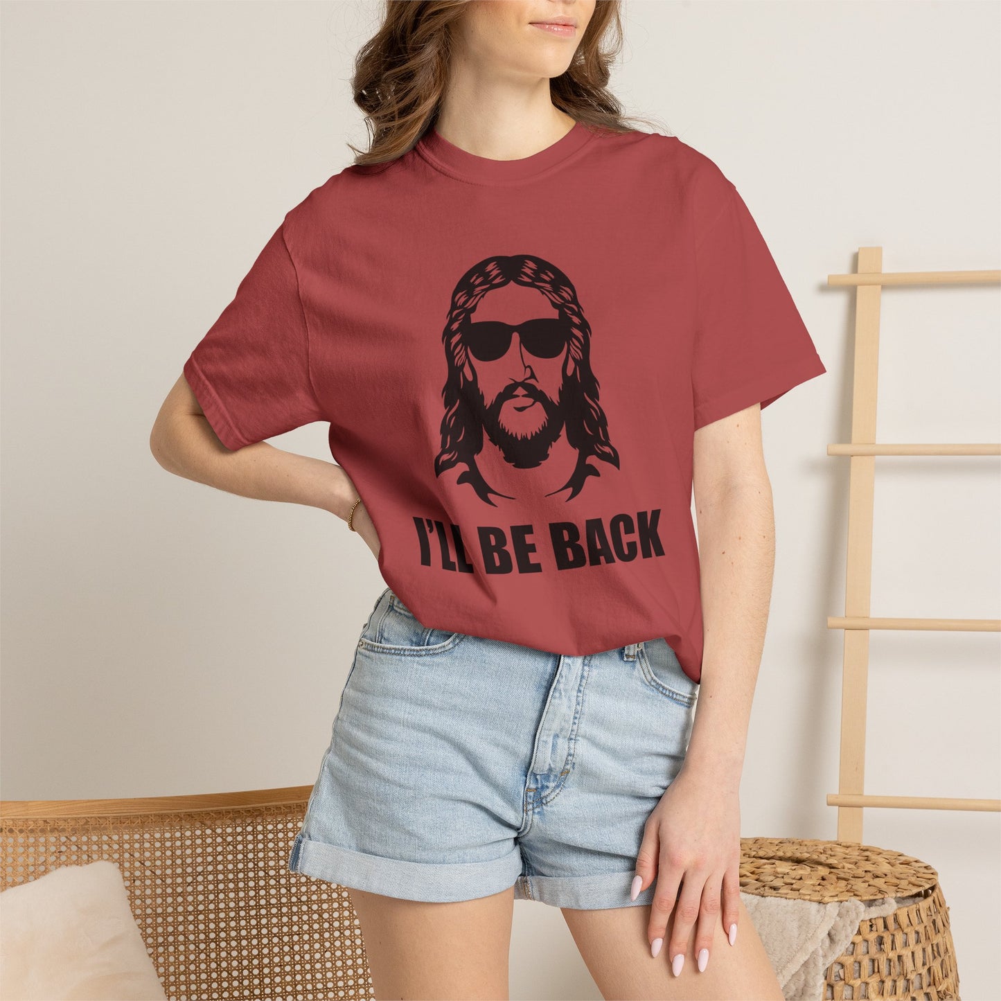 Jesus 'I'll Be Back' Sunglasses Portrait T-Shirt