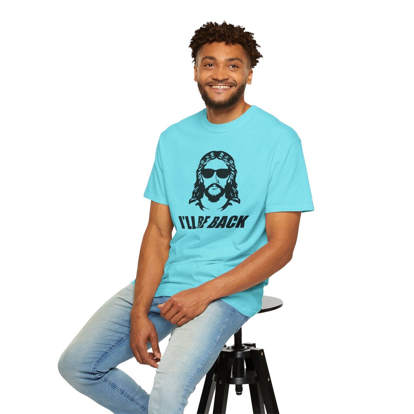 Jesus 'I'll Be Back' Sunglasses Portrait T-Shirt