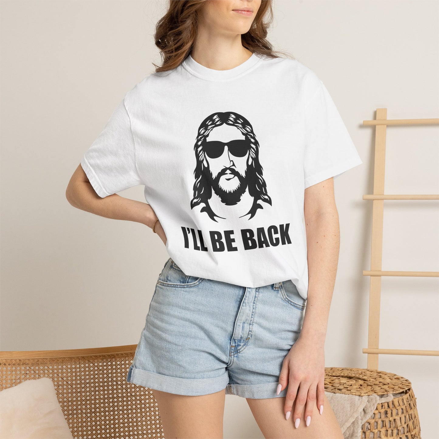 Jesus 'I'll Be Back' Sunglasses Portrait T-Shirt