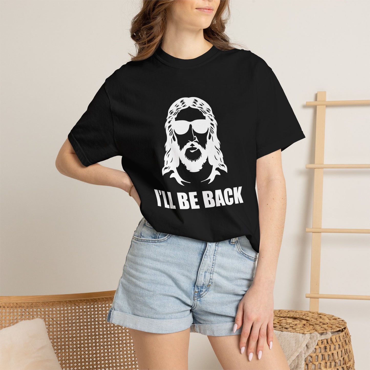 Jesus 'I'll Be Back' Sunglasses Portrait T-Shirt